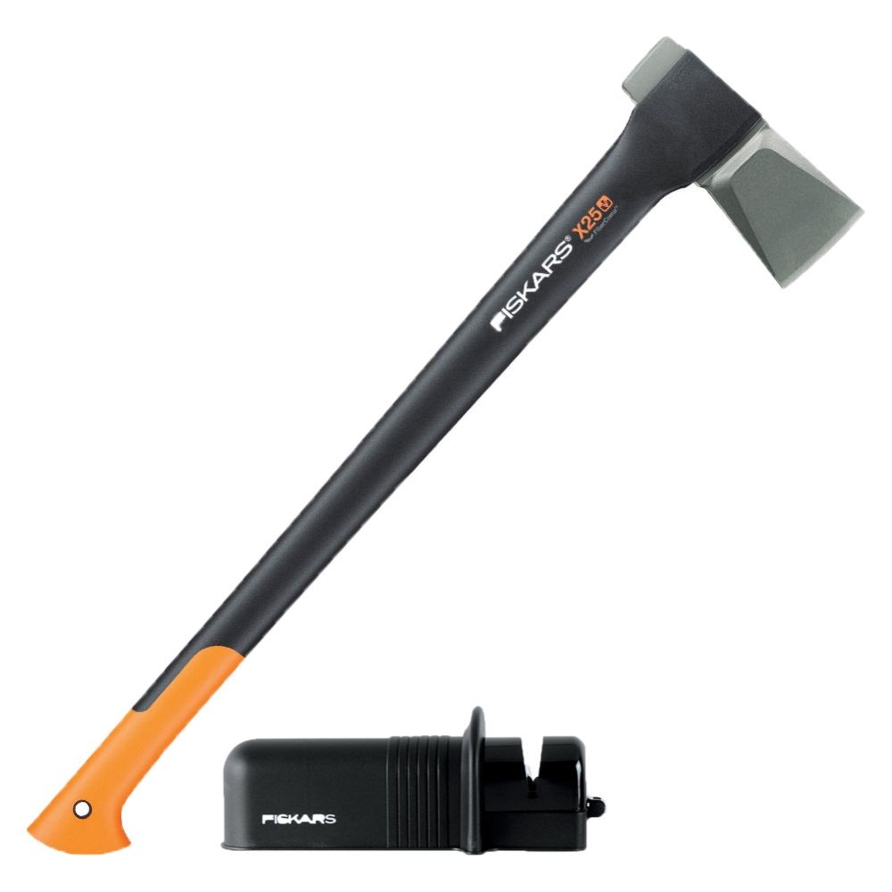 Fiskars Sharpener w/X25 Super Splitting Axe (4 lbs) with 28"Handle