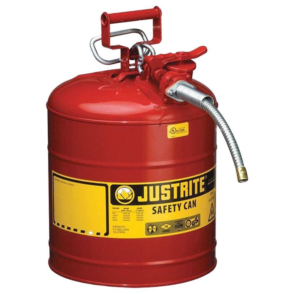 Justrite 5 Gallon Type II AccuFlow Steel Safety Can with 1" Metal Hose (Red)