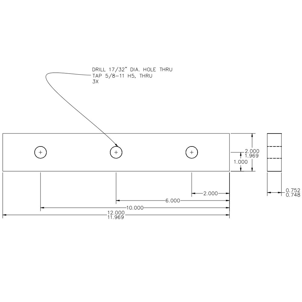 Knife Source 12" x 2" x 3/4" Bed Knife Anvil for Bandit