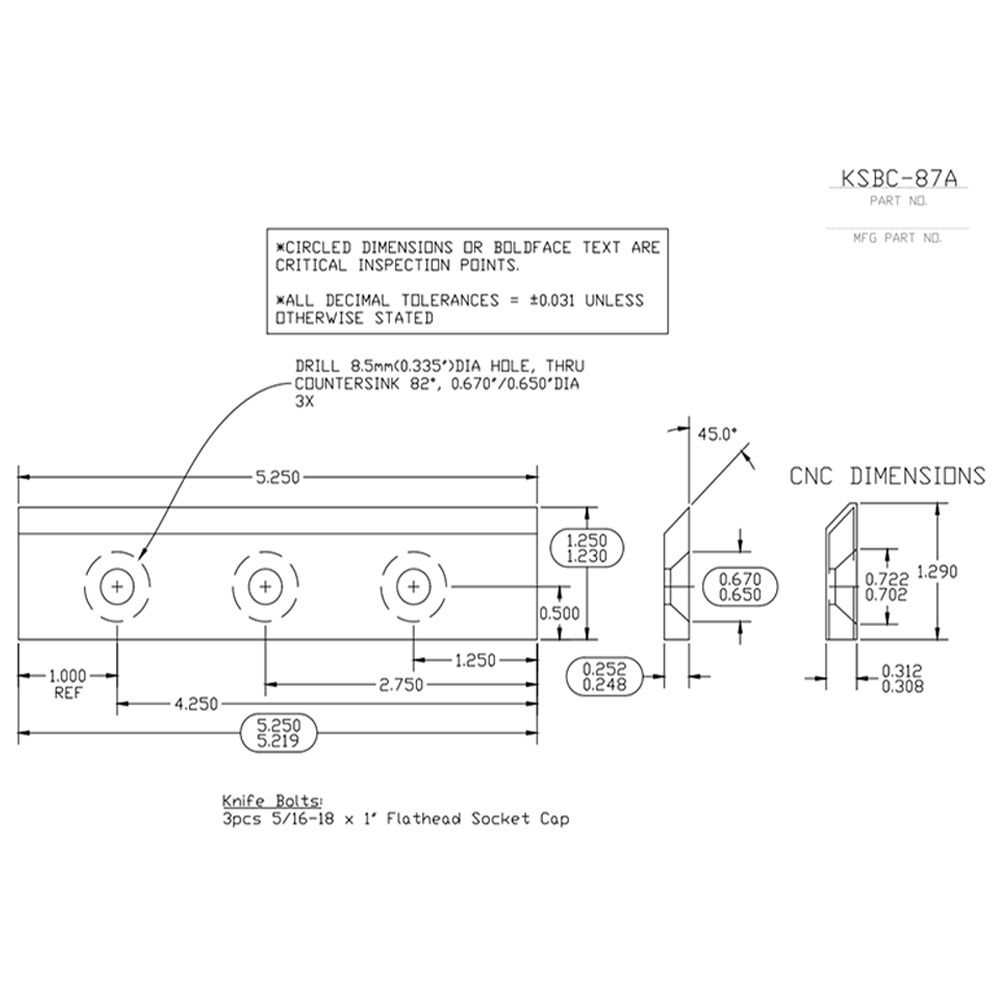 Knife Source 5-1/4" x 1-1/4" x 1/4" Chipper Knife for DR Chipper (Replaces 913-0270)
