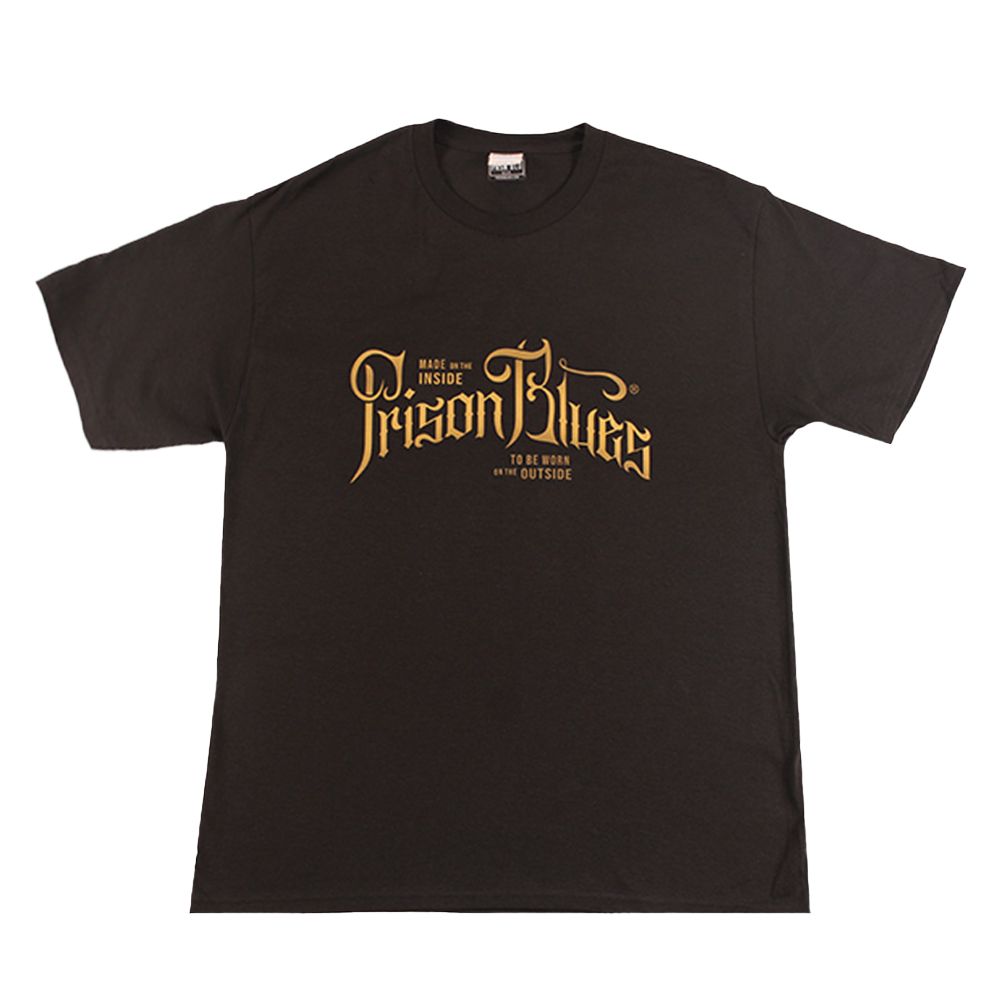 Prison Blues T-Shirt w/ Gold Script Logo - Black