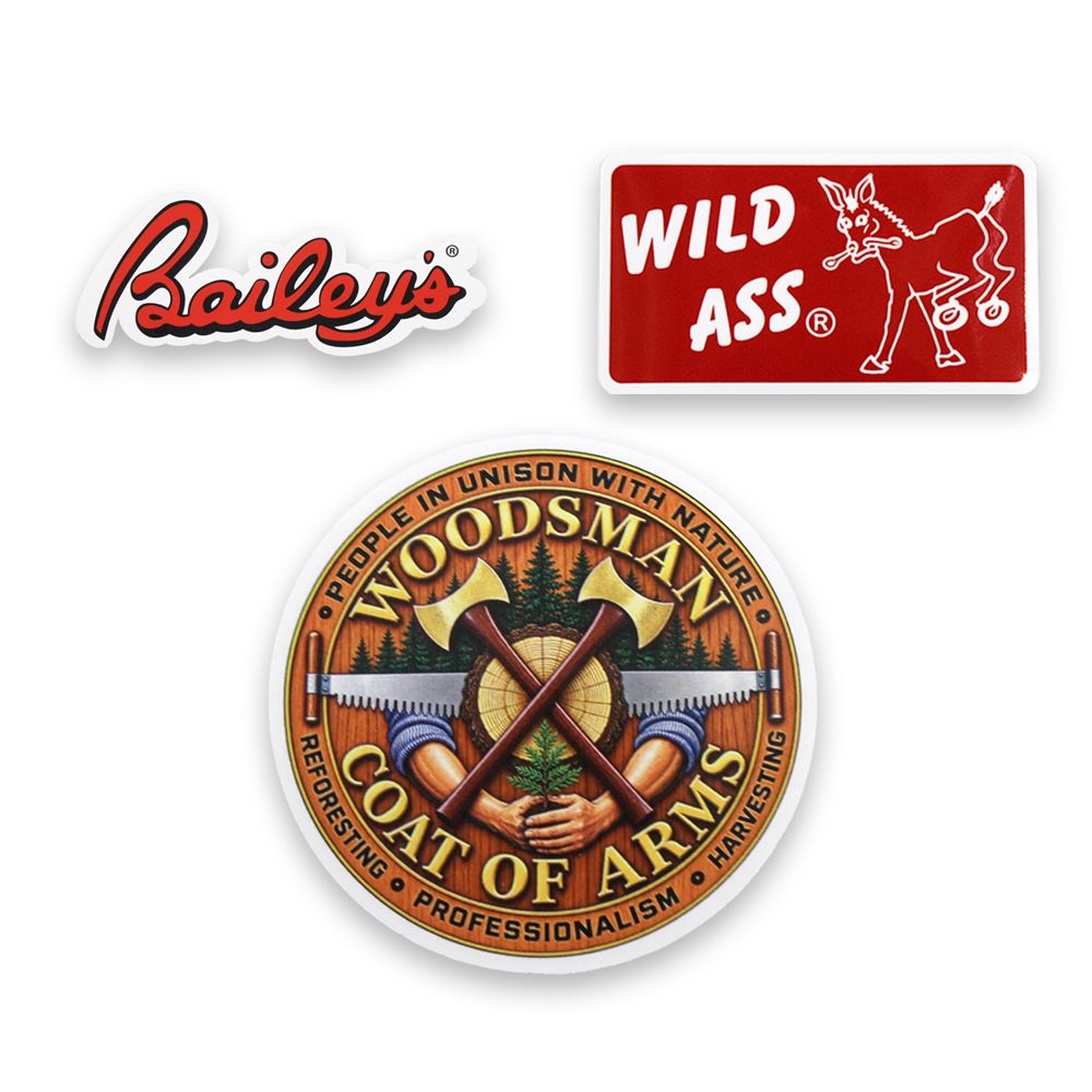 Bailey’s, Wild Ass, & Woodsman Sticker Bundle – 30 Pack
