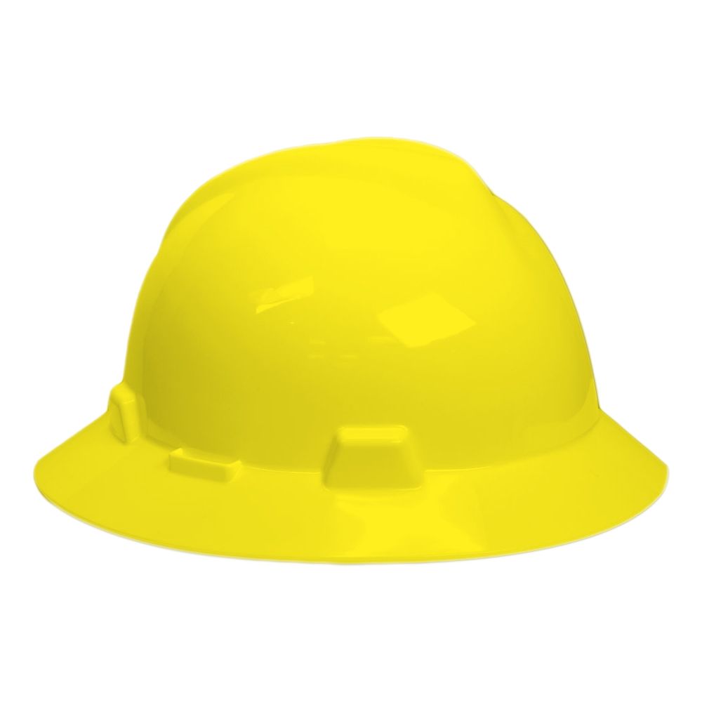 MSA V-Gard Full Brim Hard Hat with Ratchet Suspension (Yellow)